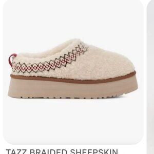 UGG Cream Sherpa Slip-On Slippers with Red Accent